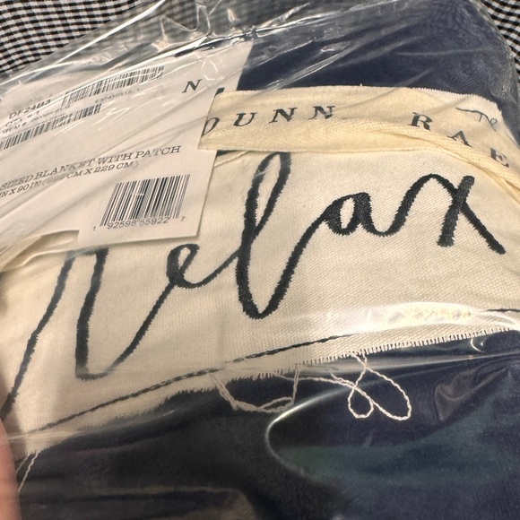 50” x 60” NIP Blue soft blanket w/white patch - says “relax” - Picture 1 of 2